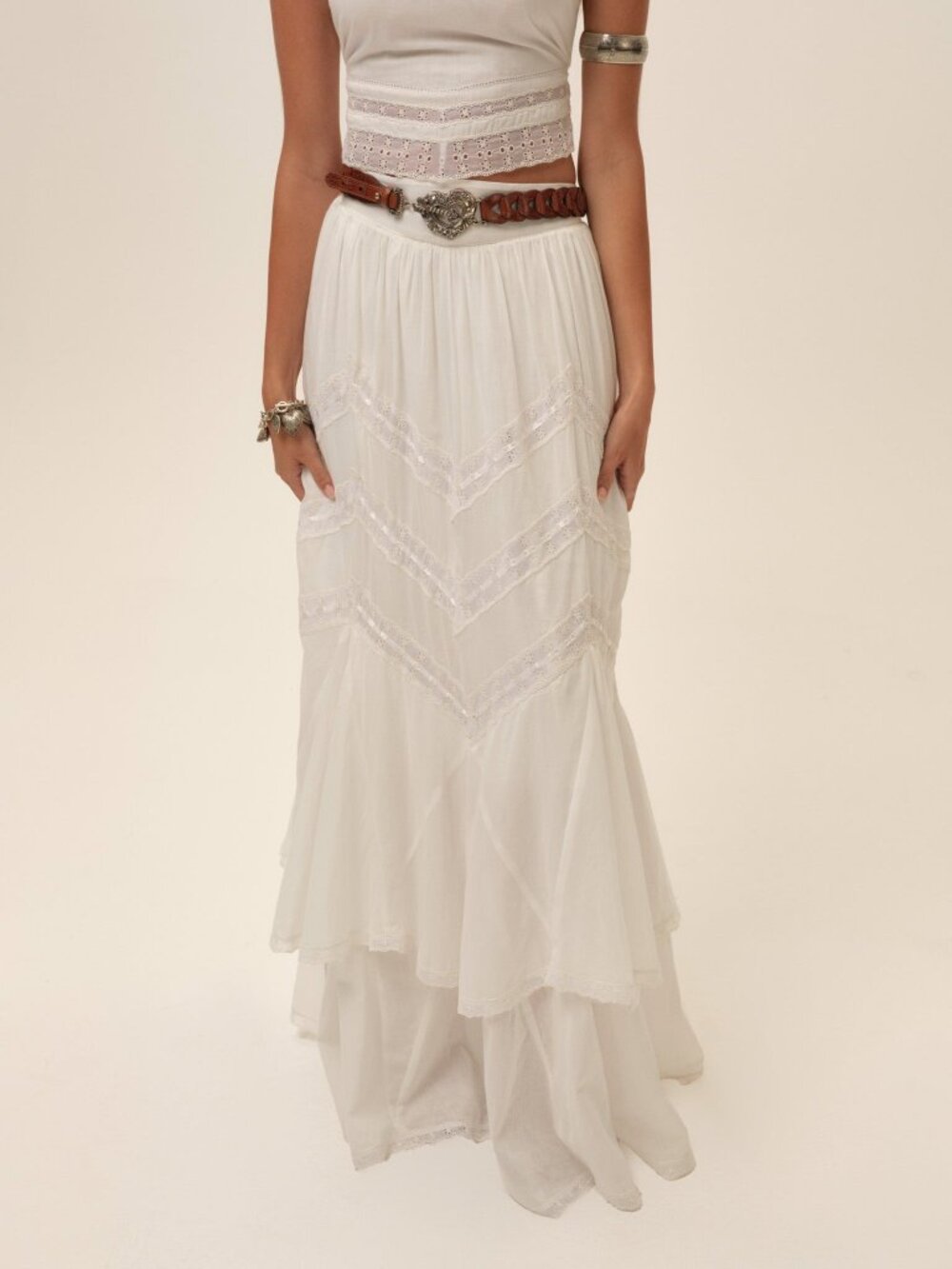 For Love & Lemons Lou Maxi Skirt M / White